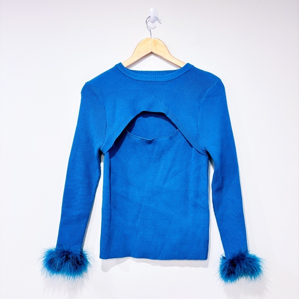 SHEIN – Ribbed turquoise sweater with‎ feather cuffs | Size XL *